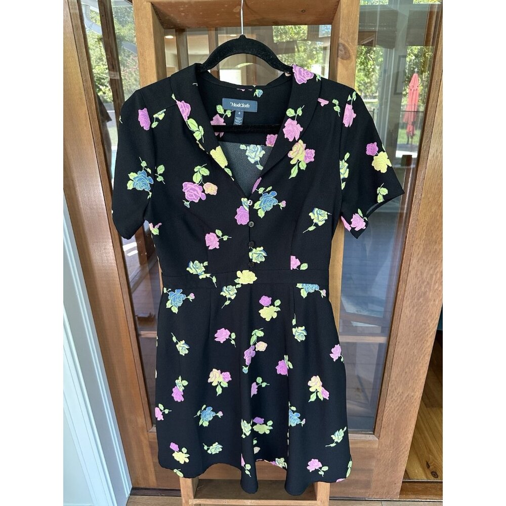 Modcloth Susan Bee Anthony Floral Dress Black Size 4 Retro Girly Feminine 60s